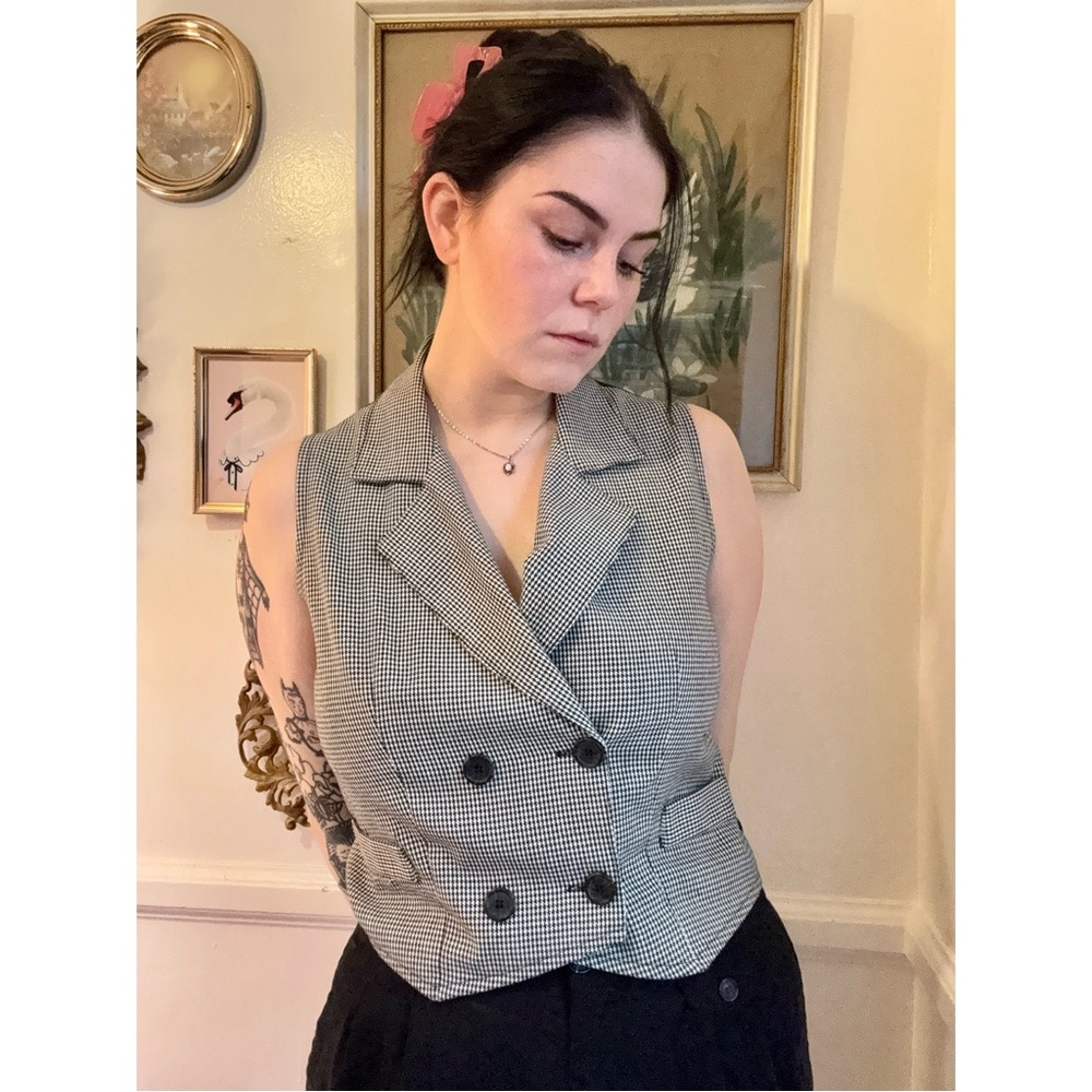 Vintage 1990’s B&W Houndstooth Vest with Sheer Back!